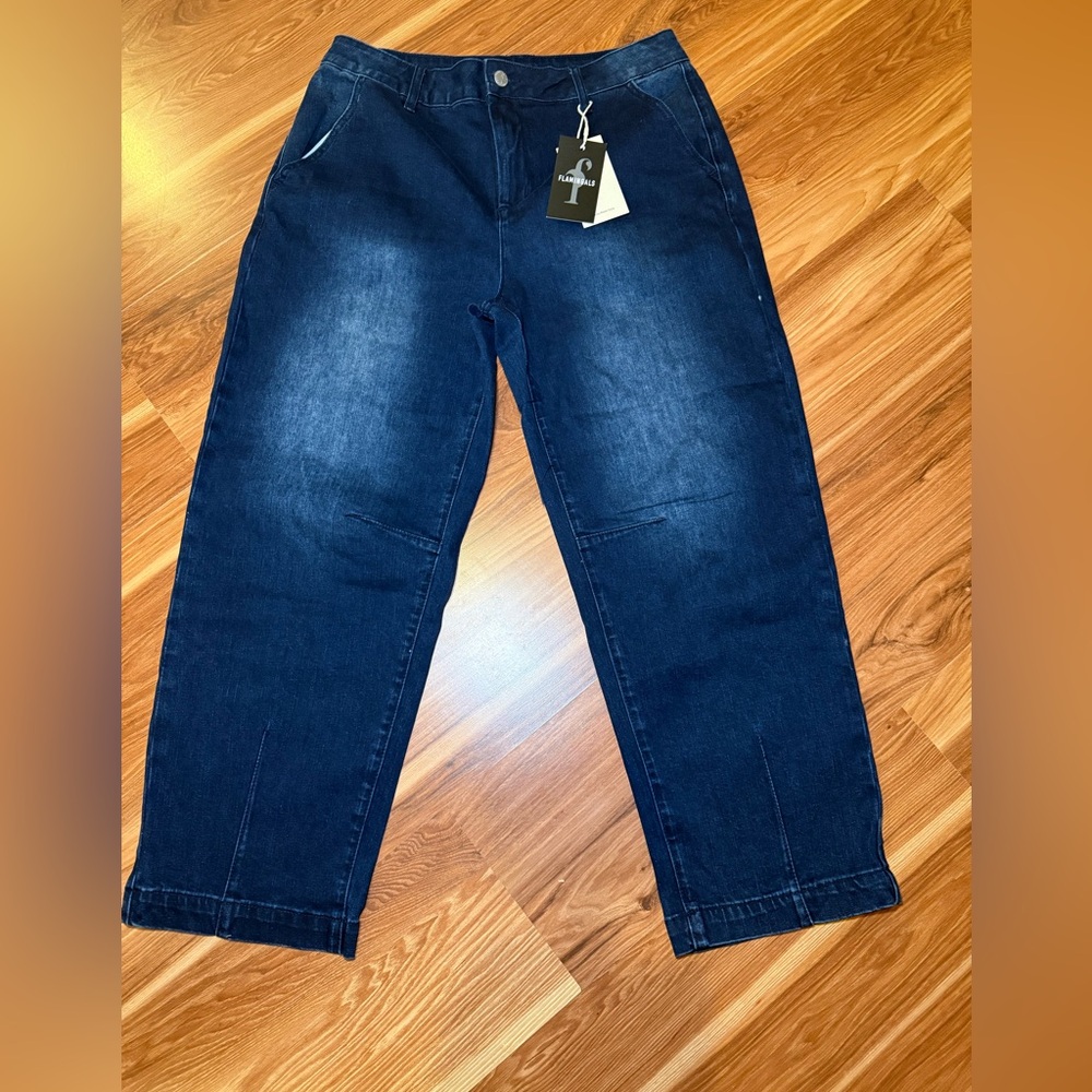 Flamingals barrel leg dark wash jeans